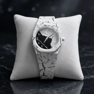 Men's Carbon Fiber Tiger Watch White Marble Design