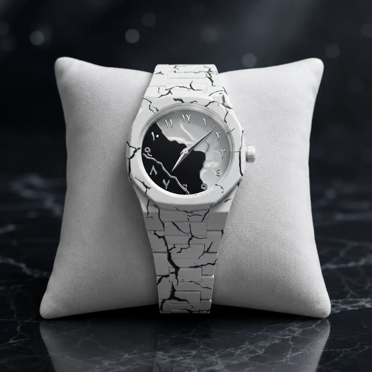 Men's Carbon Fiber Tiger Watch White Marble Design