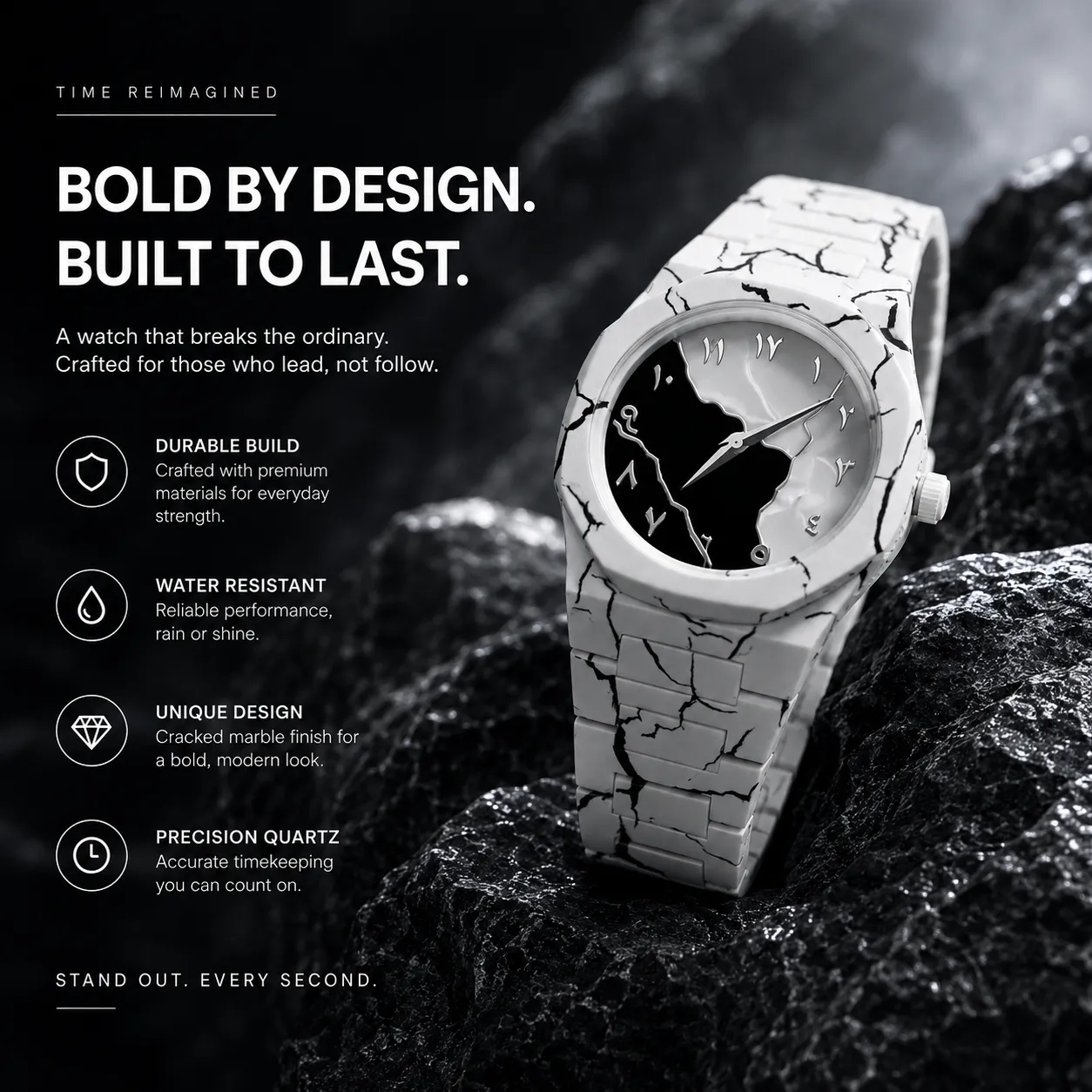 Men's Carbon Fiber Tiger Watch White Marble Design - Image 2